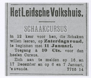 Advertentie schaakcursus Leidsche Volkshuis 1912