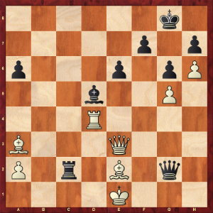 schaakbord met partijfragment van Guido Bakker tegen Benjamin Go, wedstrijd Kennemer Combinatie - Philidor op 16 december 2017 te Haarlem.